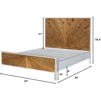 Casablanca Bed by LH Imports in white, light brown and rustic natural, white lacquer. Made from solid oak, reclaimed pine, lvl plywood, mdf in white lacquer in a modern style.