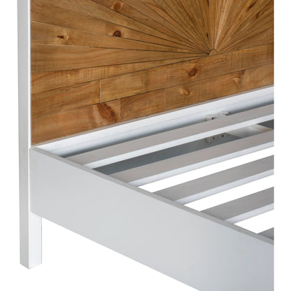 Casablanca Bed by LH Imports in white, light brown and rustic natural, white lacquer. Made from solid oak, reclaimed pine, lvl plywood, mdf in white lacquer in a modern style.