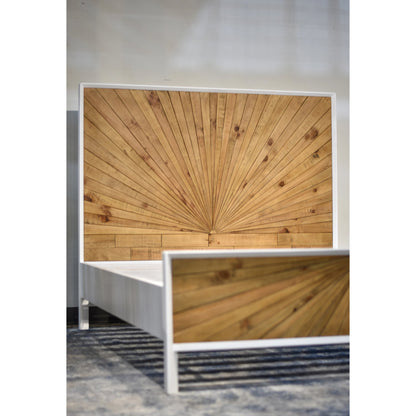 Casablanca Bed by LH Imports in white, light brown and rustic natural, white lacquer. Made from solid oak, reclaimed pine, lvl plywood, mdf in white lacquer in a modern style.