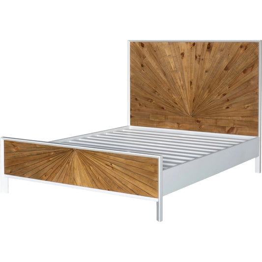 Casablanca Bed by LH Imports in white, light brown and rustic natural, white lacquer. Made from solid oak, reclaimed pine, lvl plywood, mdf in white lacquer in a modern style.