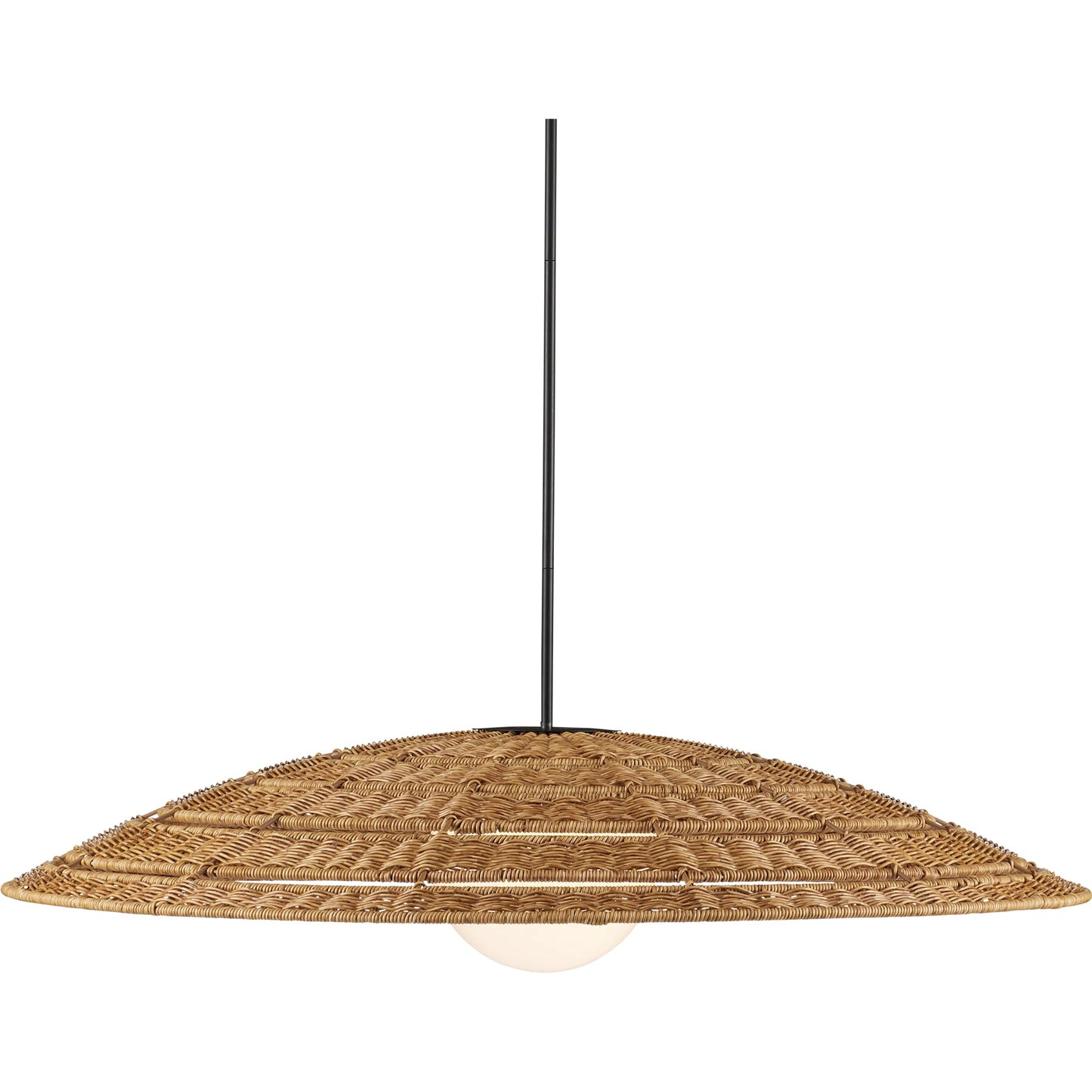 006 SI-2386954 | Additional Silo | Barbary Outdoor Pendant by Currey and Company in natural, black, frosted white. Made from all-weather wicker, metal, glass in a rustic style.