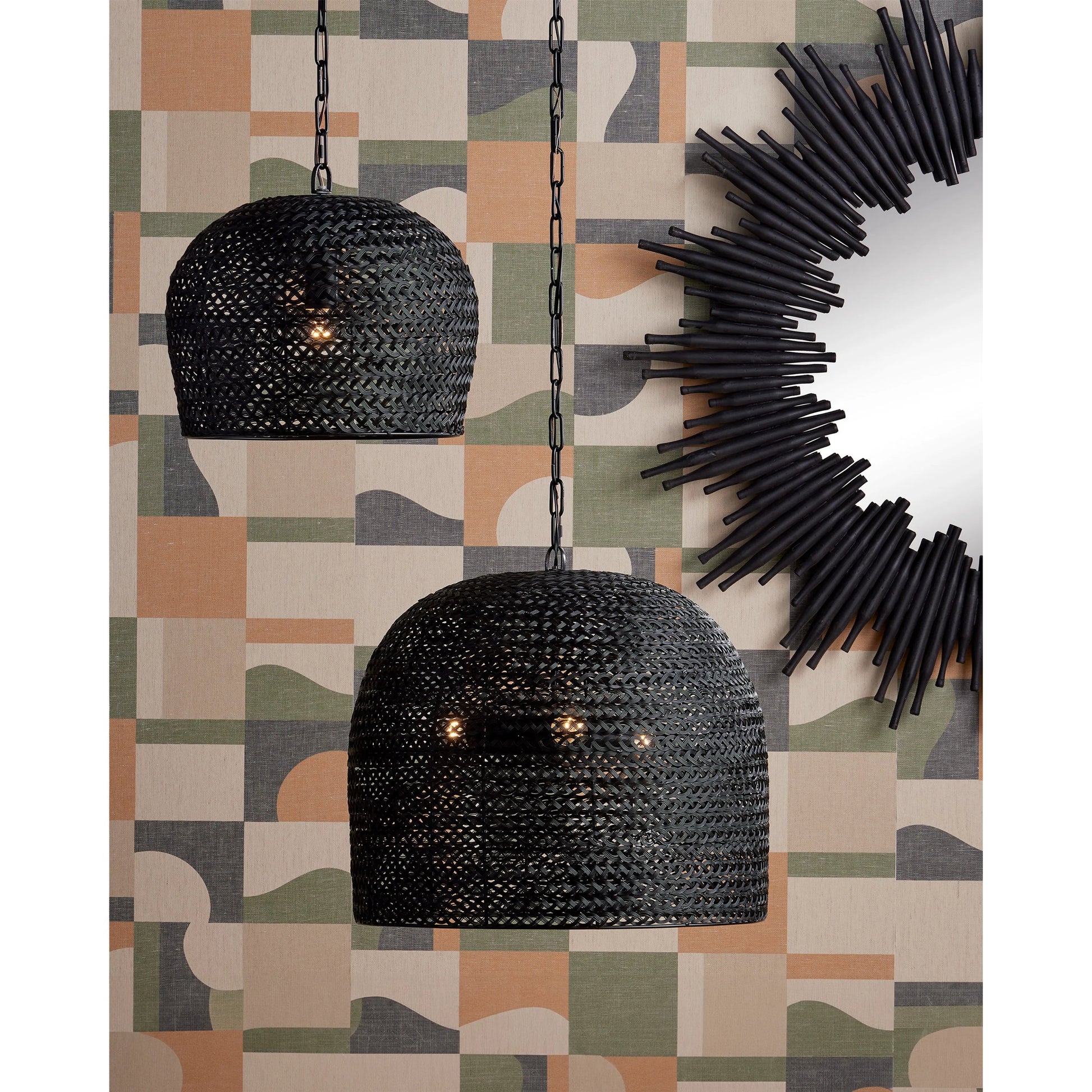 Piero Pendant by Currey and Company in satin black. Made from metal in a cottage & farmhouse style.