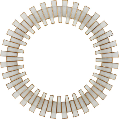 Glasdele Mirror by Currey and Company in antique brass, white, mirror. Made from iron, glass in a modern style.