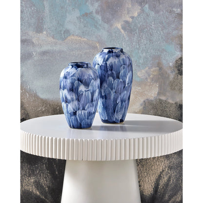 Pallas Vase Set by Currey and Company in blue, white. Made from ceramic in a modern style.