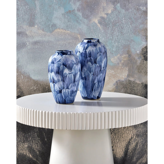 Pallas Vase Set by Currey and Company in blue, white. Made from ceramic in a modern style.