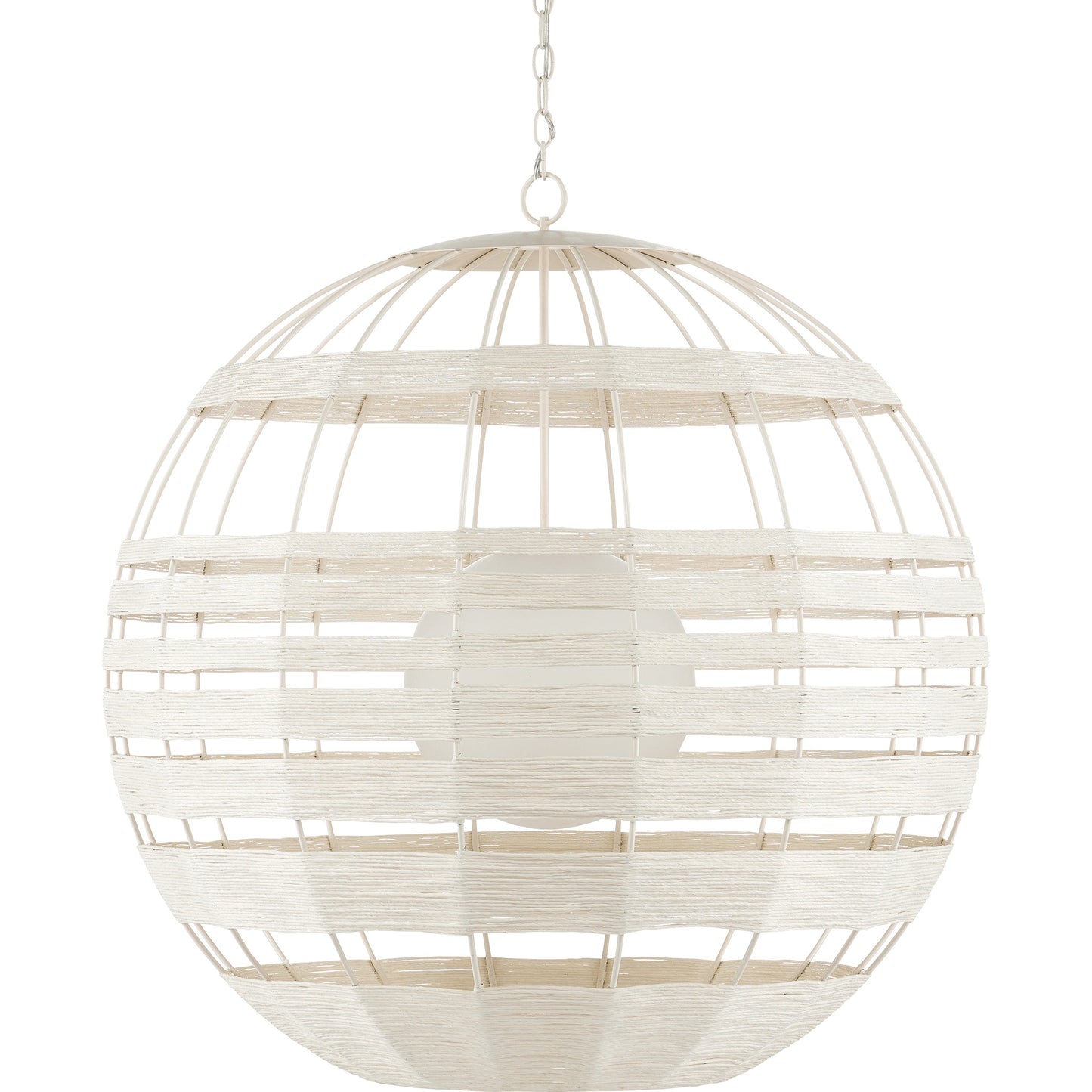 006 SI-1923992 | Additional Silo | Lapsley Orb Chandelier by Currey and Company in vanilla, white. Made from wrought iron, kraft paper twine, frosted glass in a modern style.
