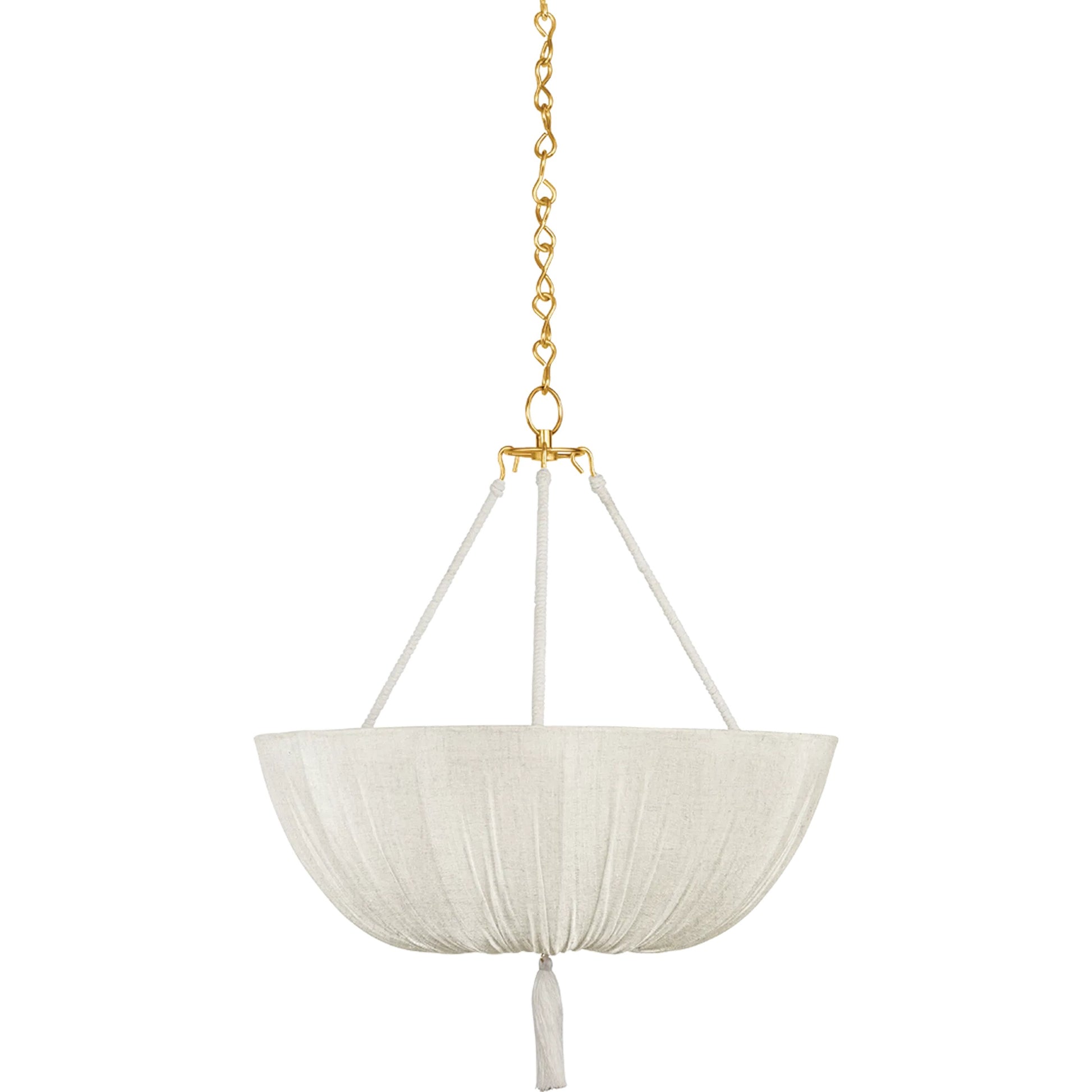 Carolina Pendant by Hudson Valley in aged brass. Made from textile in a modern style.