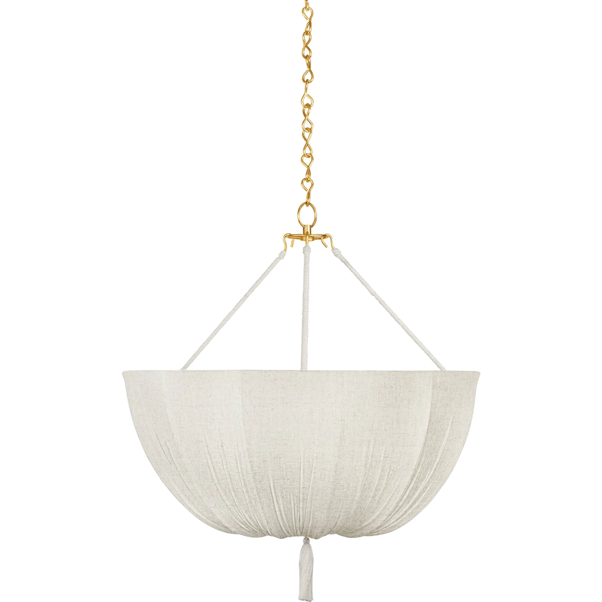 Carolina Pendant by Hudson Valley in aged brass. Made from textile in a modern style.