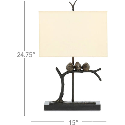 Sparrow Table Lamp by Currey and Company in bronze, black. Made from brass, marble in a cottage & farmhouse style.