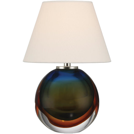 Voyage Nickel Cordless Table Lamp by Currey and Company in green blue, amber, clear. Made from art glass in a unique style.