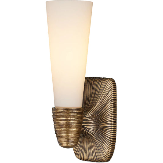 Bonaz Bath Wall Sconce by Currey and Company. Made from glass, brass in a unique style.