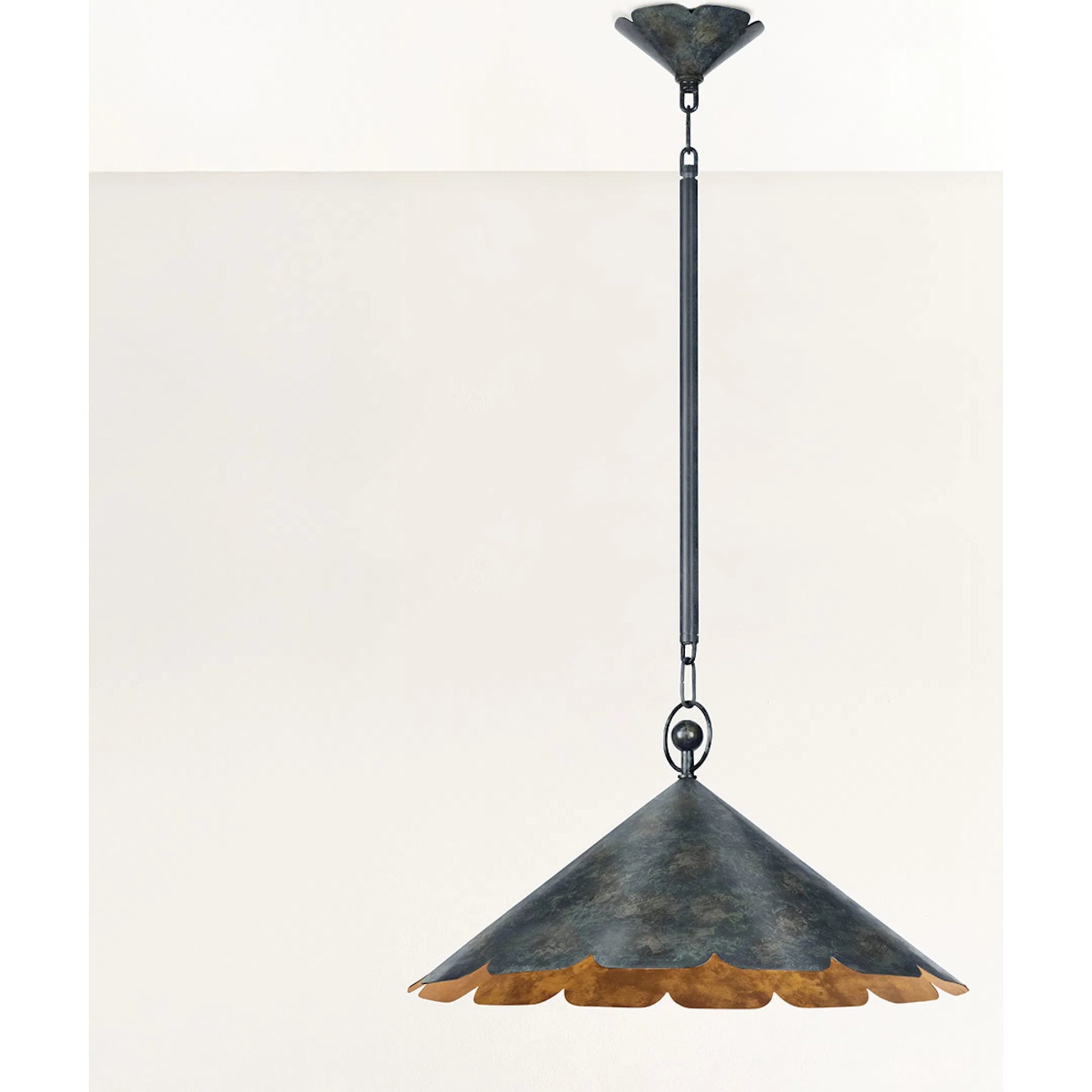 Folly Beach Pendant by Hudson Valley in verdigris. Made from steel in a eclectic & global style.