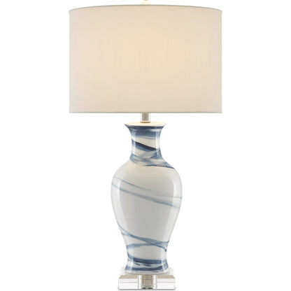 Hanni Table Lamp by Currey and Company in white, blue. Made from porcelain, optic crystal in a coastal style.