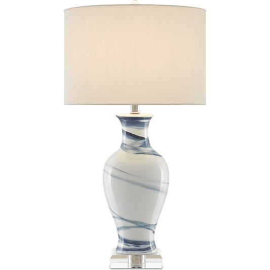 Hanni Table Lamp by Currey and Company in white, blue. Made from porcelain, optic crystal in a coastal style.
