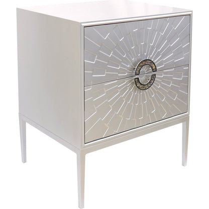 Luna Nightstand by Pasargad Home in silver. Made from wood, metal in a modern style.