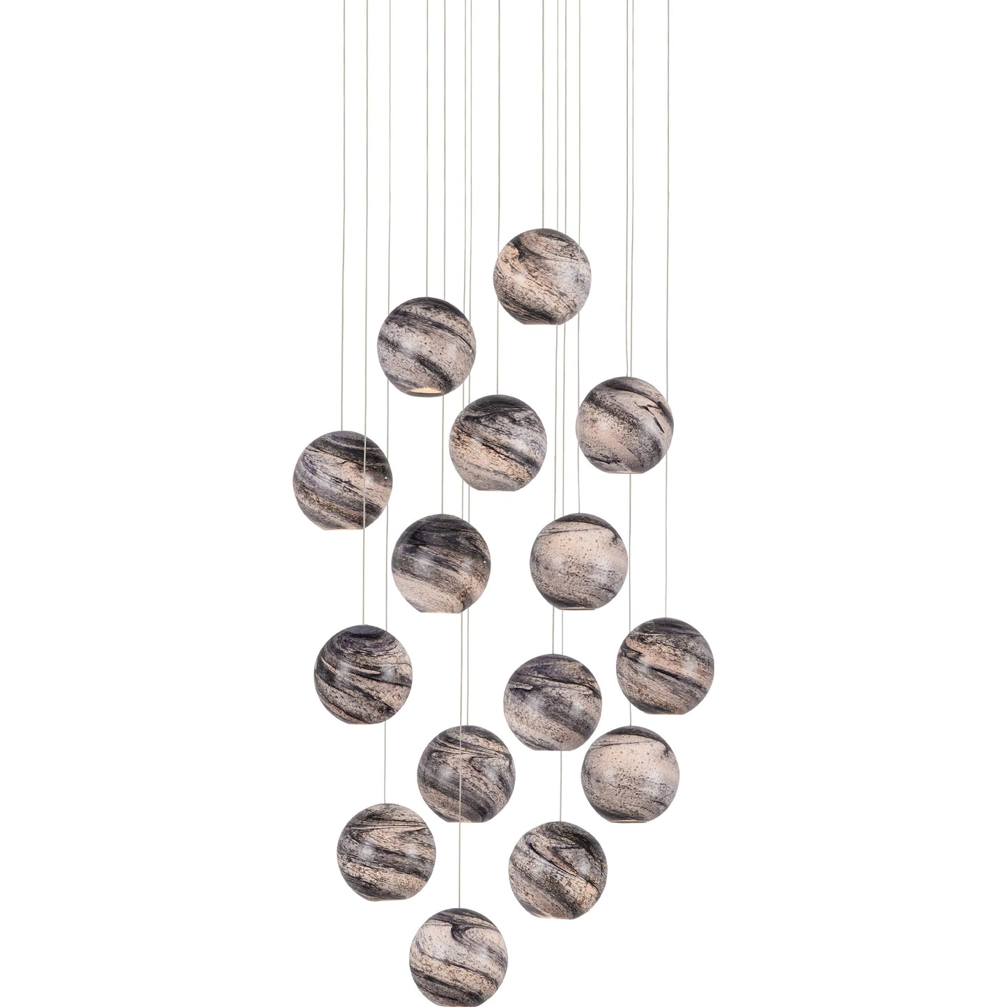 003 SI-1924086 | Additional Silo | Palatino Round 15-LIGHT Multi-Drop Pendant by Currey and Company in blue marbeled, silver. Made from earth with speckles, glass in a modern style.