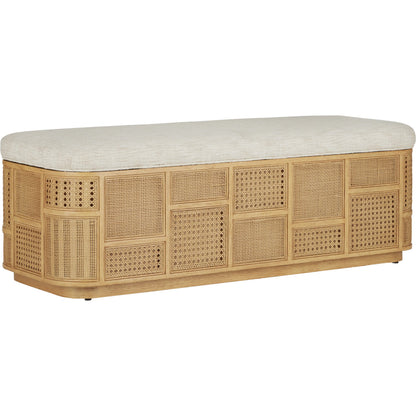 Anisa Parchment Storage Bench by Currey and Company. Made from oak, rattan weave in a cottage & farmhouse style.