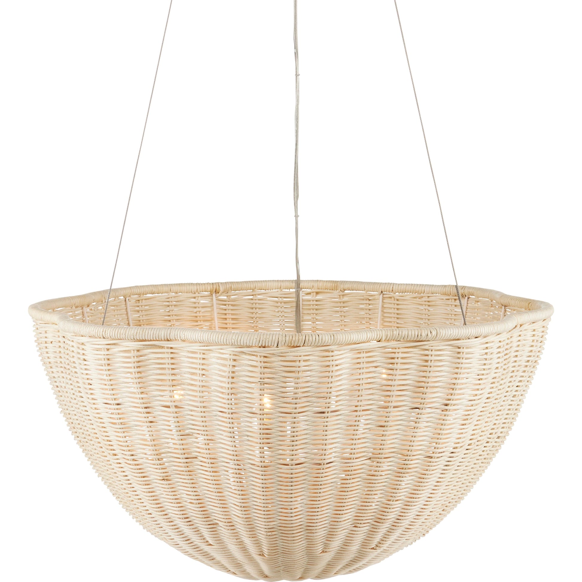 Telos Pendant by Currey and Company in bleached natural, vanilla. Made from rattan, wrought iron in a coastal style.
