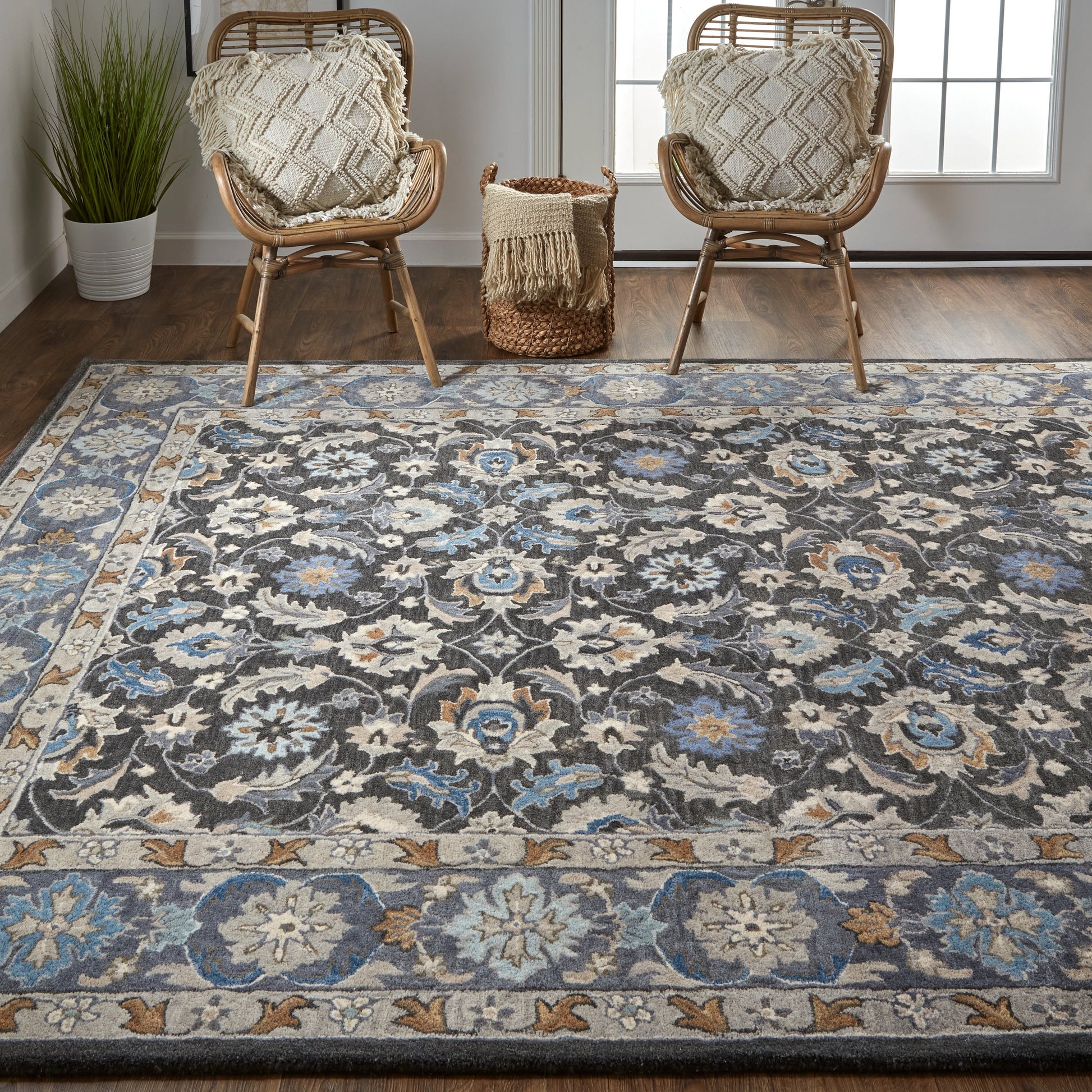 Rylan Transitional Oriental Rug - 8643F by Feizy in taupe, blue, ivory. Made from wool in a unique style.