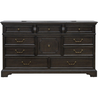 Hickory Creek 10 Drawer Dresser by Pulaski Furniture in brown velvet. Made from split heart cathedral hickory veneers in a unique style.