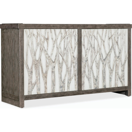 Commerce & Market Aspen Grove Door Chest by Hooker Furniture in dark wood and dark wood finish. Made from oak veneers and resin in a modern style.