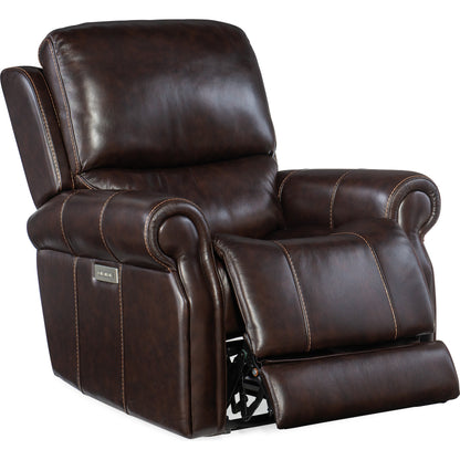 Eisley Power Recliner by Hooker Furniture in sorrento night seas. Made from leather in a traditional style.