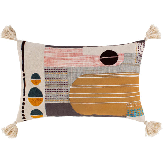 Columbus Pillow - 8114 by Surya in teal, black, mustard, dark brown, red. Made from 100% cotton in a eclectic & global style.