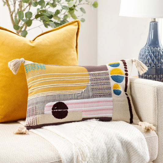 Columbus Pillow - 8114 by Surya in teal, black, mustard, dark brown, red. Made from 100% cotton in a eclectic & global style.
