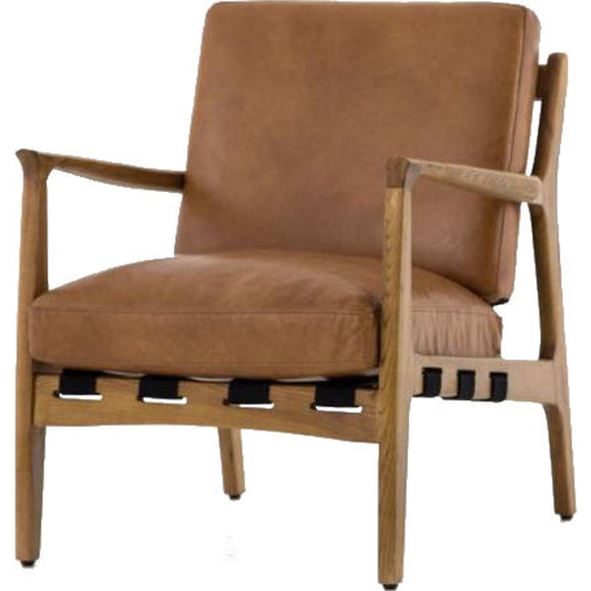 Silas Chair by Four Hands in patina copper, ash wood natural. Made from top grain leather, solid ash in a cottage & farmhouse style.
