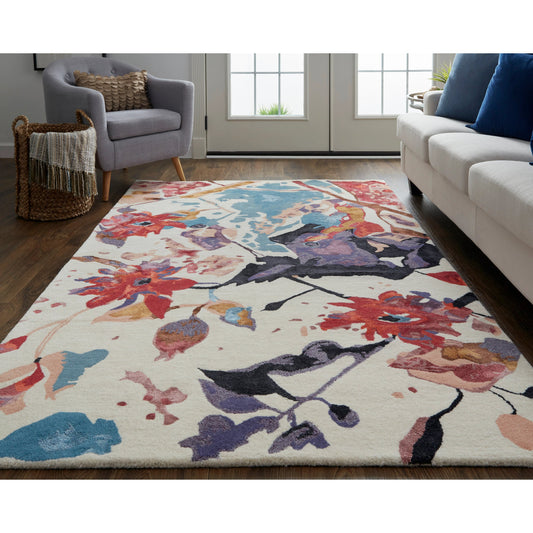 Dafney Transitional & Botanical Rug - 8863F by Feizy in red, blue, purple. Made from viscose, wool in a unique style.