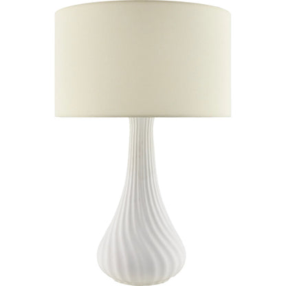 Cabezon Accent Table Lamp by Livabliss in white. Made from concrete, linen, iron in a modern style.