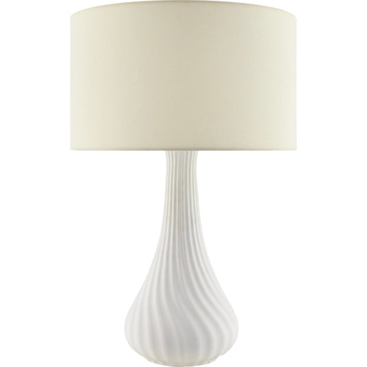 Cabezon Accent Table Lamp by Livabliss in white. Made from concrete, linen, iron in a unique style.