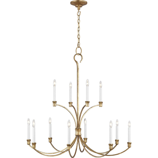 Westerly Large Chandelier by Visual Comfort & Co. in antique gild. Made from steel in a unique style.
