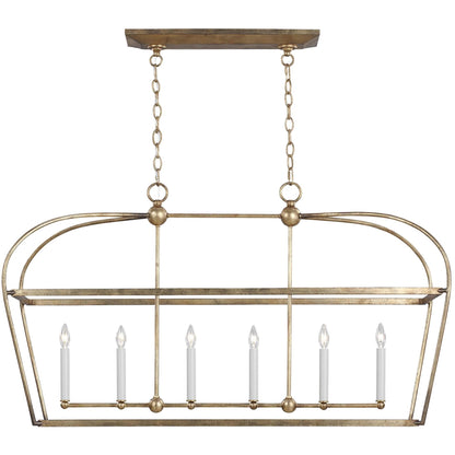 Stonington Linear Lantern by Visual Comfort & Co. in antique gild. Made from steel in a unique style.