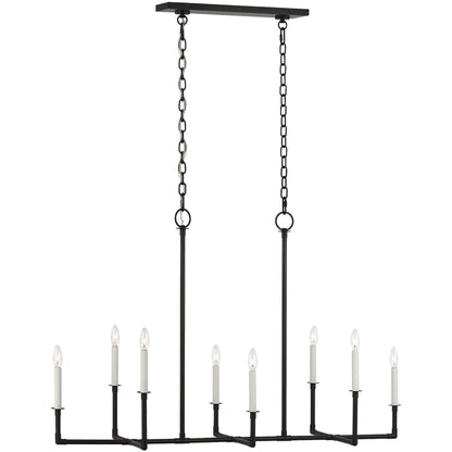 Bayview Linear Chandelier by Visual Comfort & Co. in aged iron. Made from steel in a traditional style.