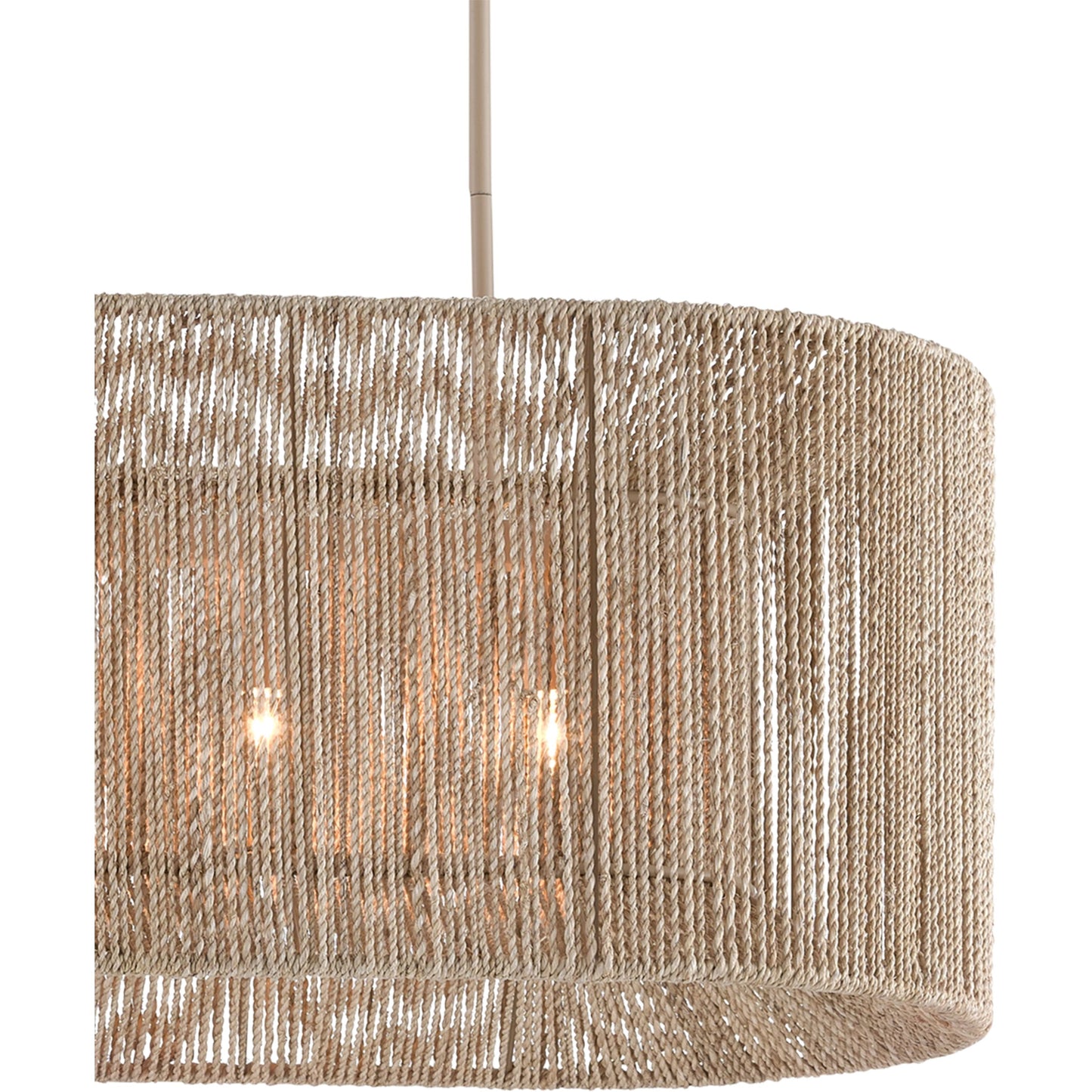 010 SR-890186 | Closeup | Mereworth Chandelier by Currey and Company in natural rope, beige. Made from wrought iron, abaca rope in a coastal style.