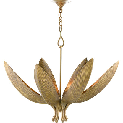 Bird of Paradise Chandelier by Currey and Company in antique brass. Made from brass, iron in a coastal style.