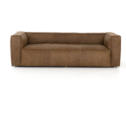 Nolita Reverse Stitch Sofa by Four Hands in rider black. Made from top grain leather, solid ash, 100% polyester in a modern style.