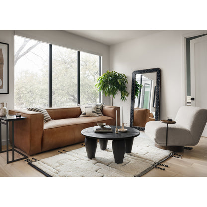 Nolita Reverse Stitch Sofa by Four Hands in rider black. Made from top grain leather, solid ash, 100% polyester in a modern style.