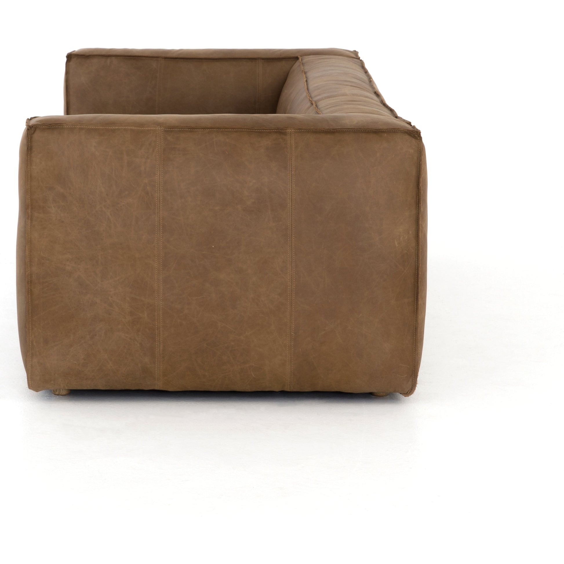 Nolita Reverse Stitch Sofa by Four Hands in rider black. Made from top grain leather, solid ash, 100% polyester in a modern style.