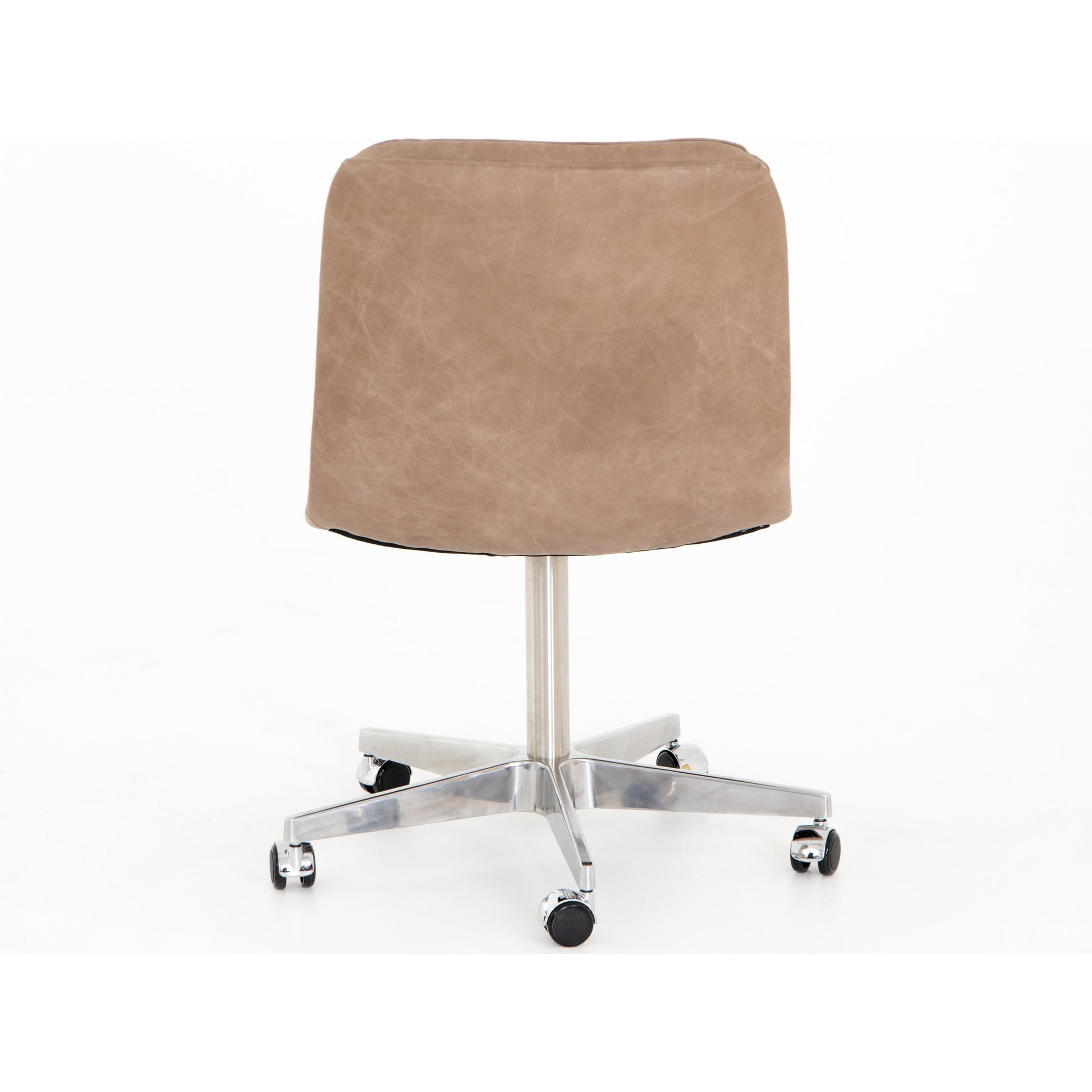 Malibu Desk Chair by Four Hands in rider black. Made from top grain leather, aluminum, 100% polyester in a modern style.