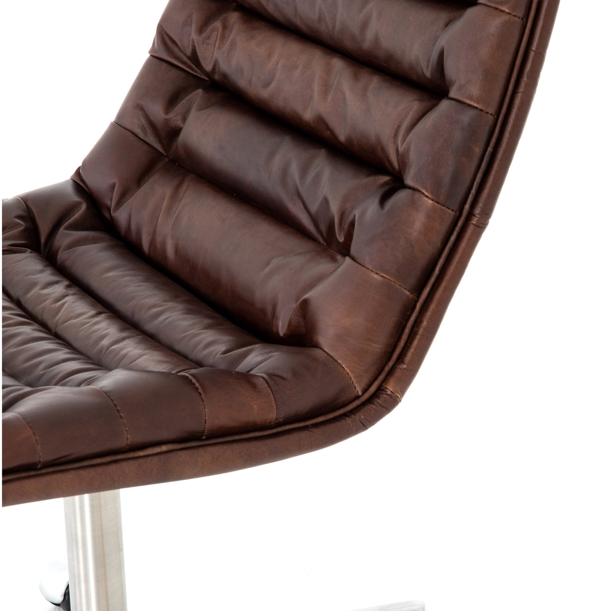 Malibu Desk Chair by Four Hands in rider black. Made from top grain leather, aluminum, 100% polyester in a modern style.