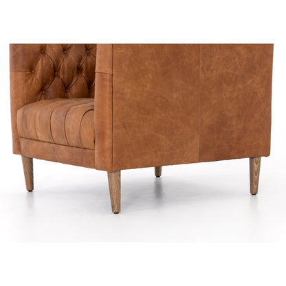 Williams Leather Chair by Four Hands in natural washed camel, weathered ash. Made from top grain leather, solid ash, 100% polyester in a rustic style.