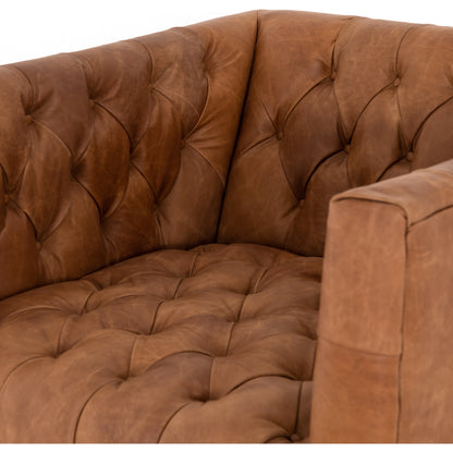 Williams Leather Chair by Four Hands in natural washed camel, weathered ash. Made from top grain leather, solid ash, 100% polyester in a rustic style.