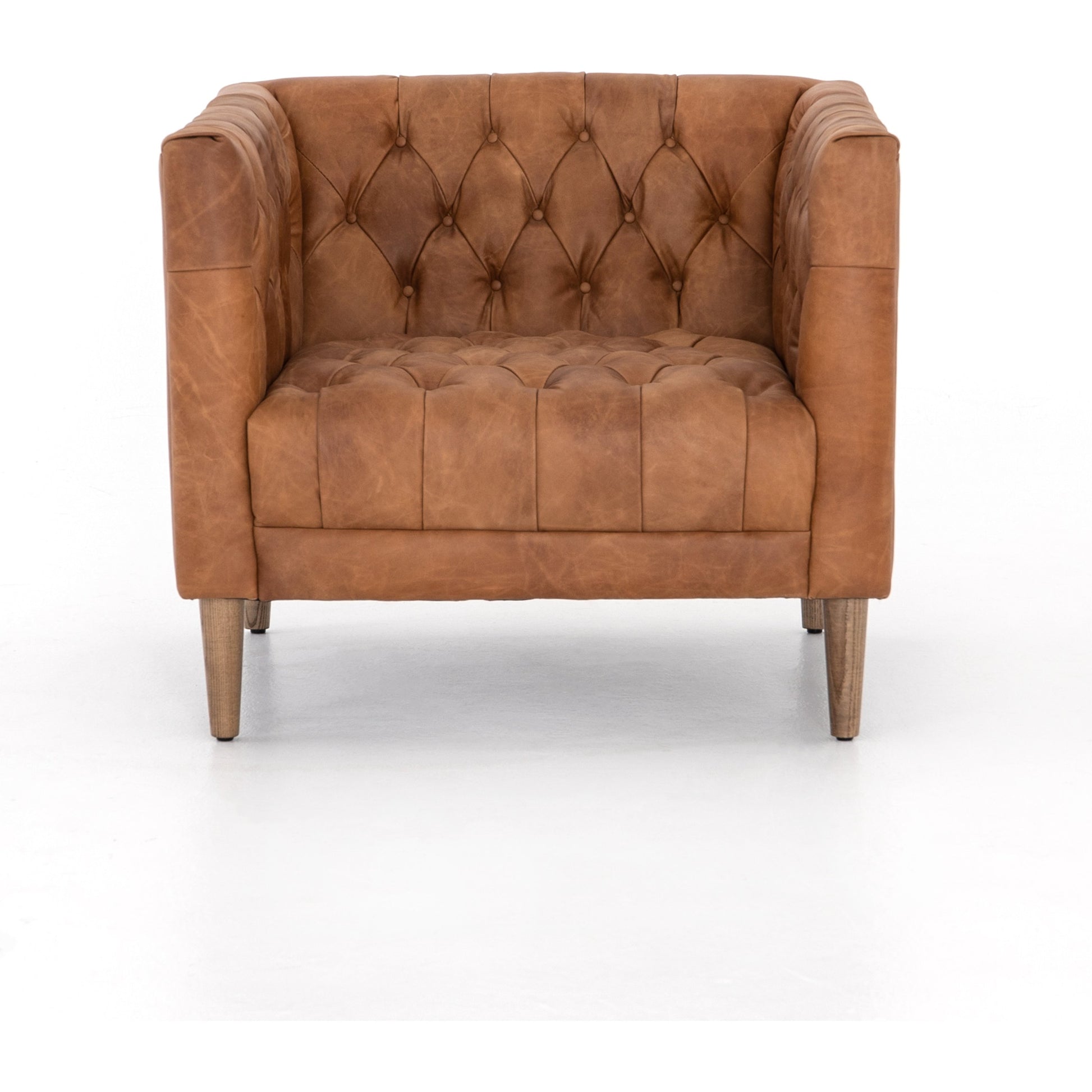 Williams Leather Chair by Four Hands in natural washed camel, weathered ash. Made from top grain leather, solid ash, 100% polyester in a rustic style.