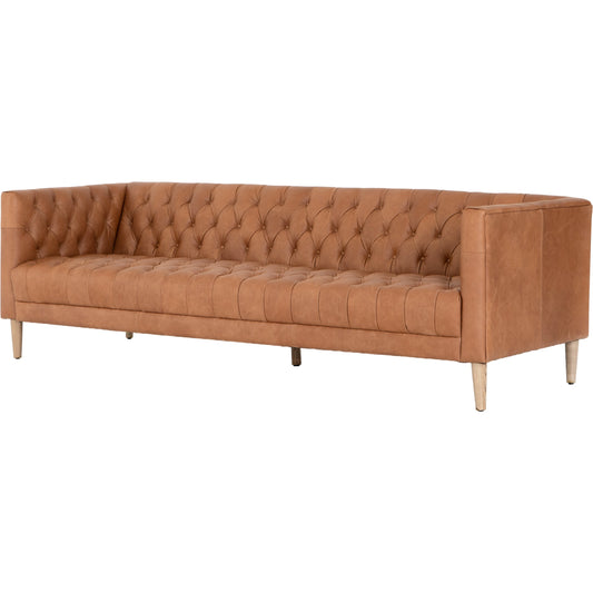 Williams Leather Sofa by Four Hands in natural washed camel. Made from top grain leather, solid ash, 100% polyester in a rustic style.