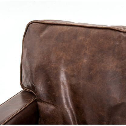 Larkin Sofa by Four Hands in cigar, antique oak, antique brass nailhead. Made from top grain leather, solid ash, iron in a modern style.