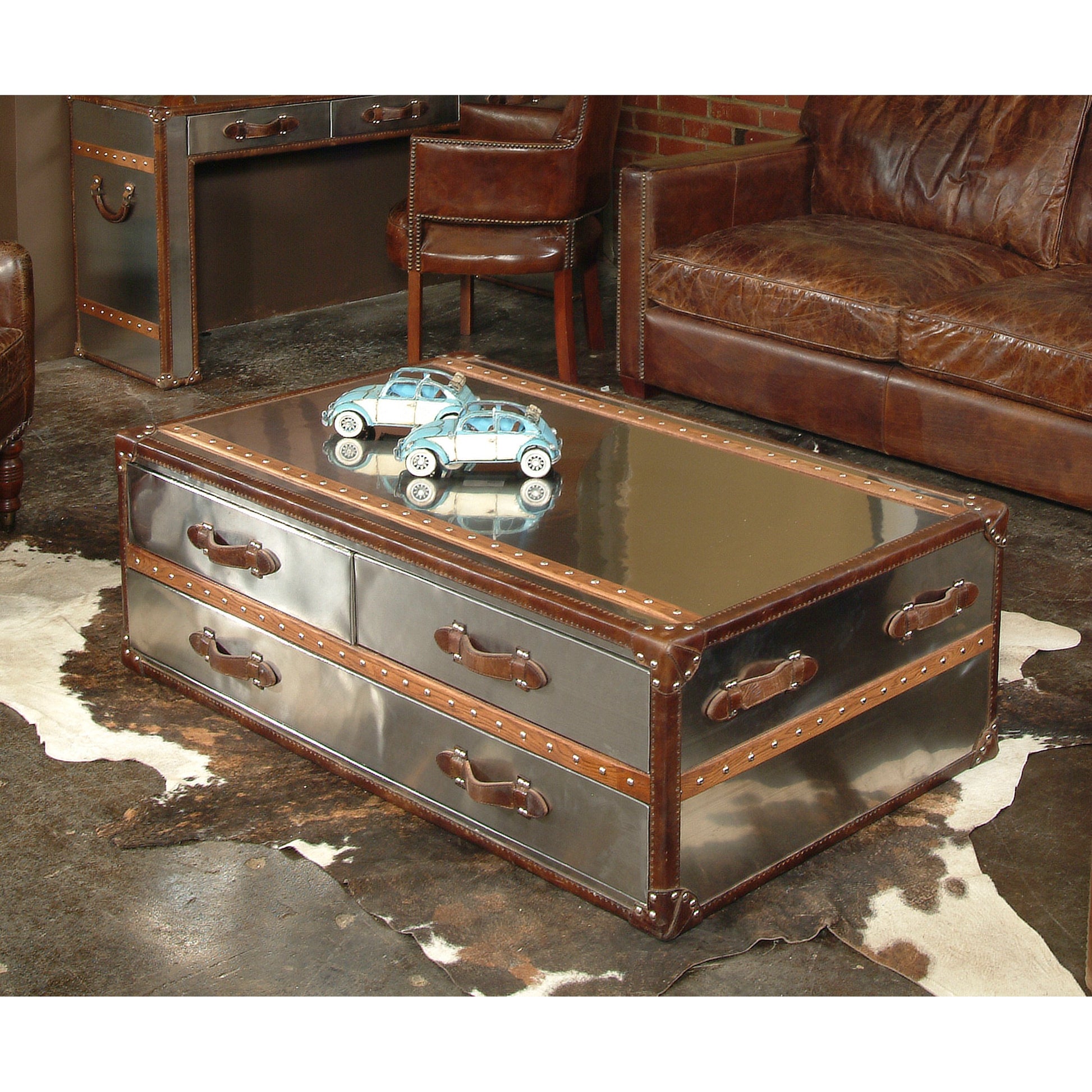 Larkin Sofa by Four Hands in cigar, antique oak, antique brass nailhead. Made from top grain leather, solid ash, iron in a modern style.