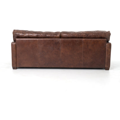 Larkin Sofa by Four Hands in cigar, antique oak, antique brass nailhead. Made from top grain leather, solid ash, iron in a modern style.