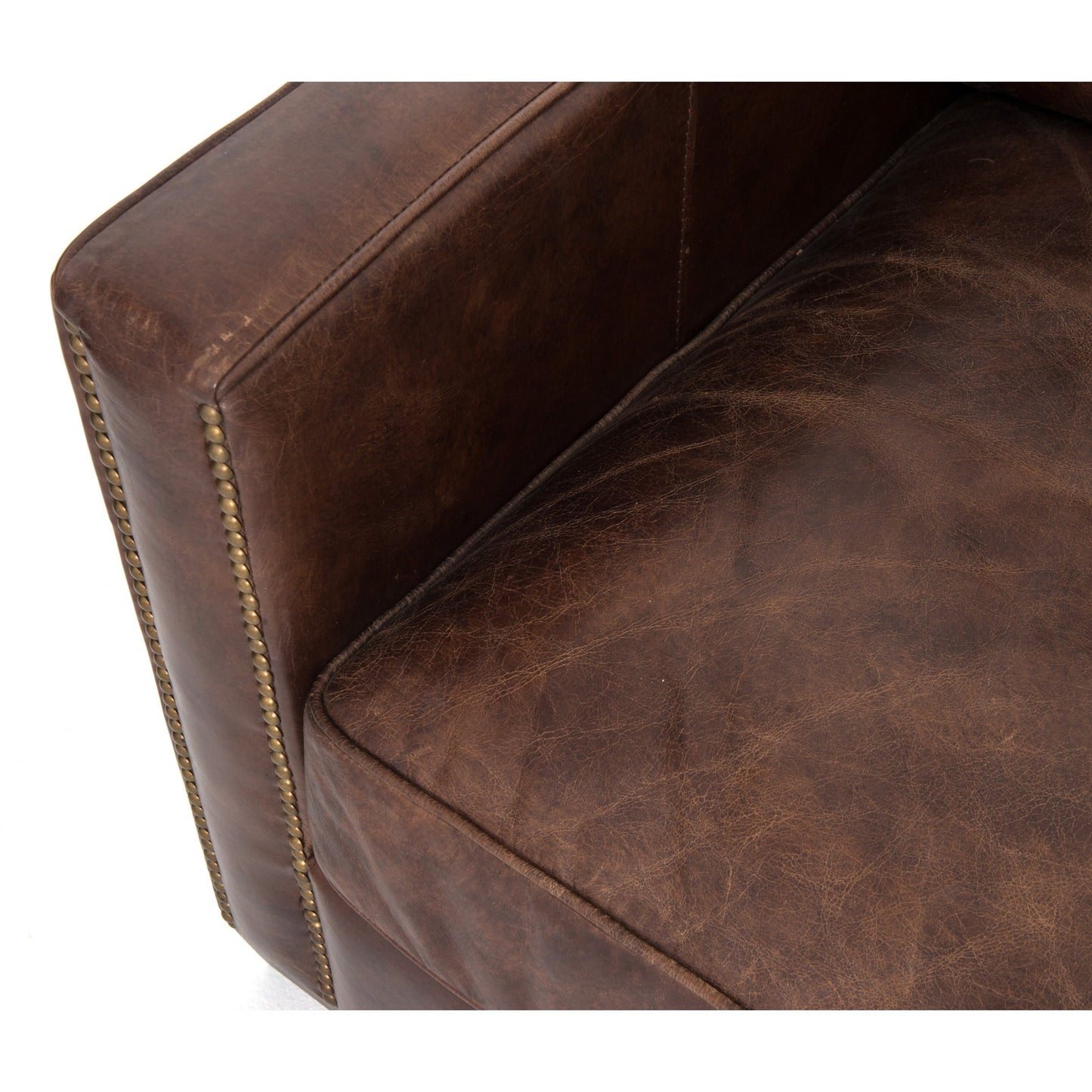 006 SR-369104 | Additional Silo | Larkin Sofa by Four Hands in cigar, antique oak, antique brass nailhead. Made from top grain leather, solid ash, iron in a modern style.